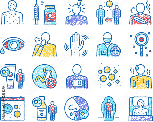 Chicken Pox Disease set Icons hand drawn