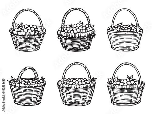 Simple Line Art of a Berry Picking Basket 