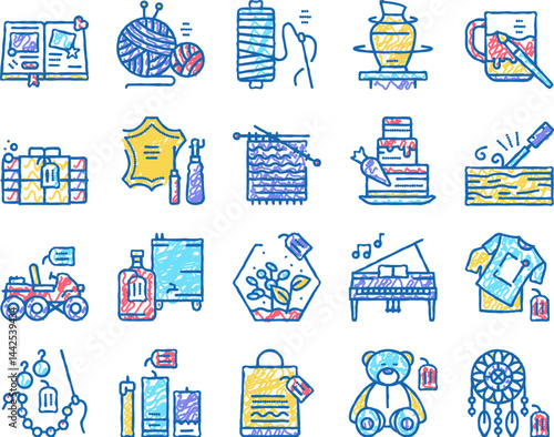 Diy Crafts Handmade set Icons hand drawn