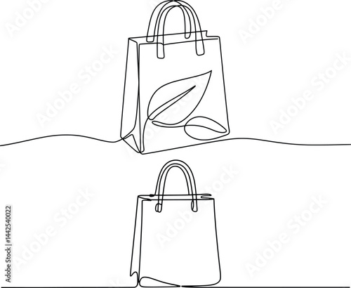 Eco Tote Bag Line Art Set, Minimalist Reusable Shopping Bags with Leaf Design Vector.