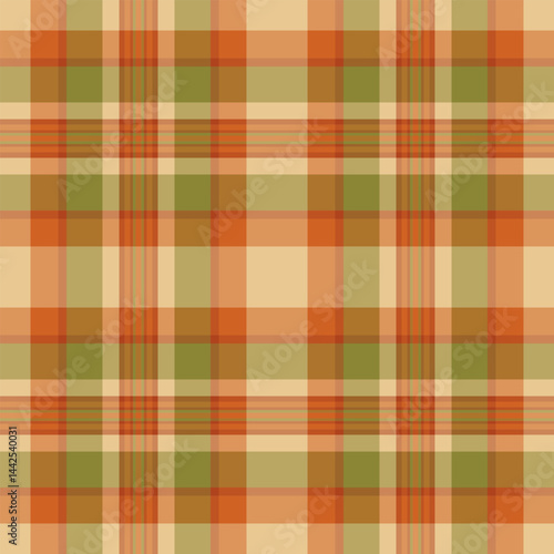 Slim seamless vector texture, customized check pattern textile. American fabric tartan background plaid in orange and yellow colors.