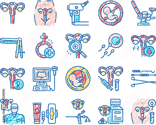 Gynecology Treatment set Icons hand drawn sign