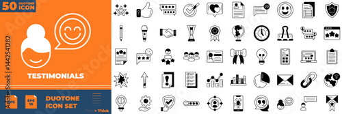 Testimonials Duotone Editable Icons set. Vector illustration in modern thin duotone style of testimonials icons: costumer, service, review, etc
