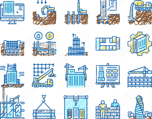 Building Construction set Icons hand drawn