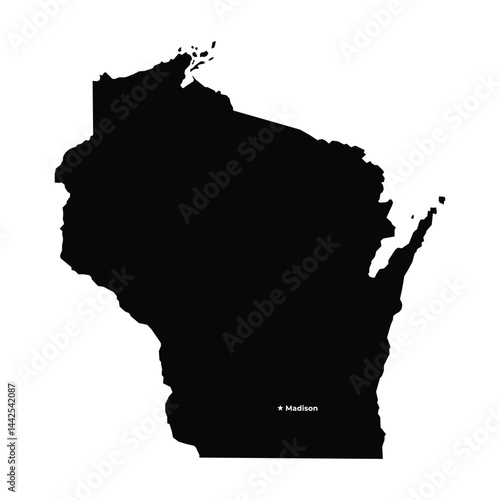Wisconsin State Map Vector with Madison Capital
