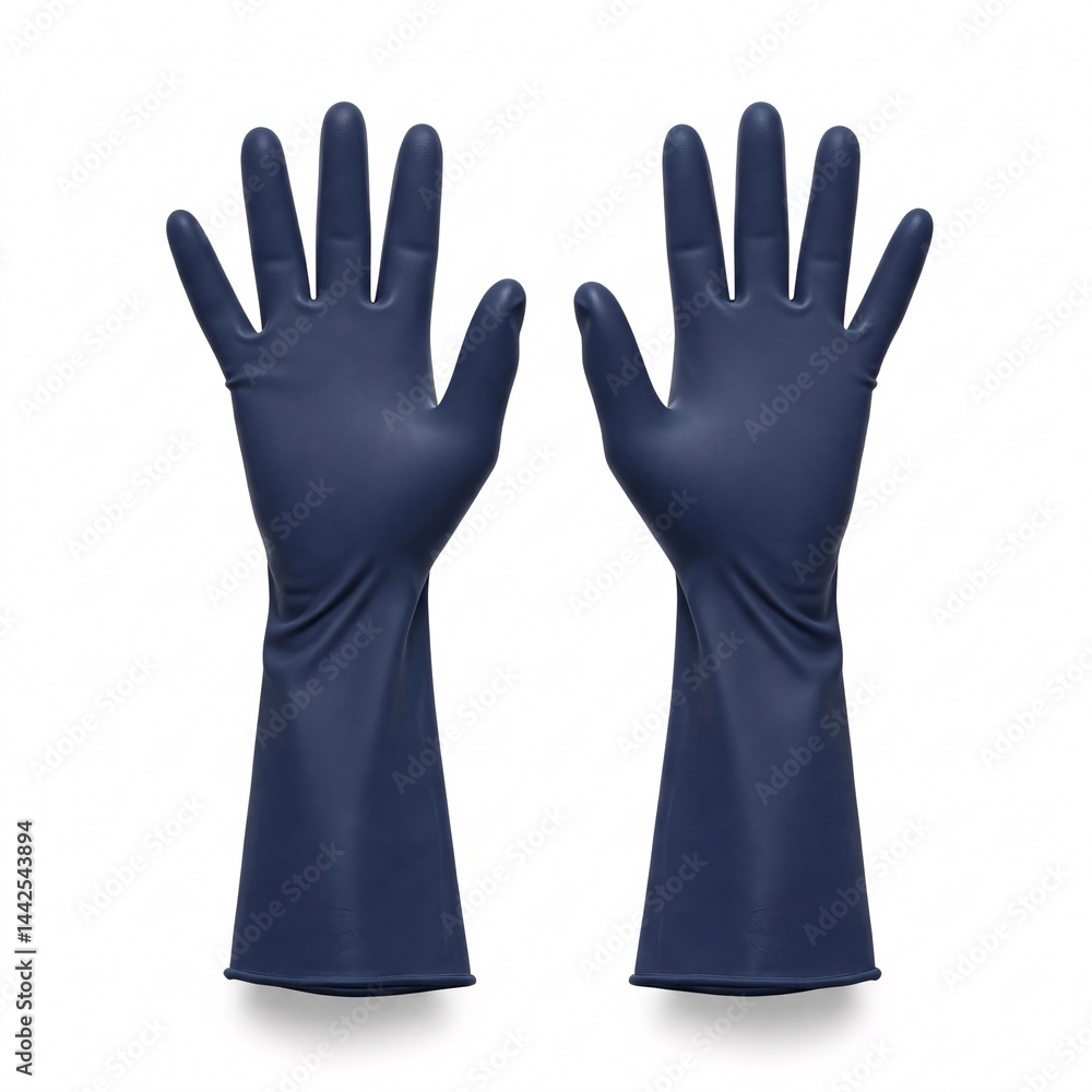 Obraz premium Pair of long dark blue rubber gloves, isolated on white background