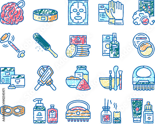 Spa Cosmetics Beauty set Icons hand drawn