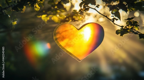 A backlit heart shape glows beautifully through the branches of a tree