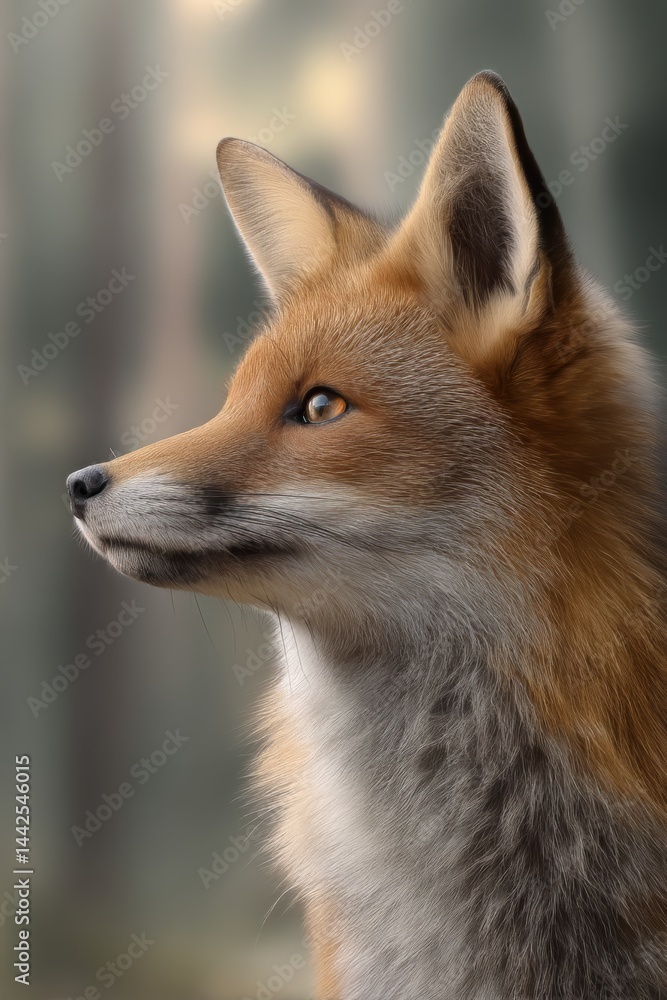 Captivating Close-Up of a Fox Gazing Left, Showcasing Its Stunning Features and Habitat Captivating Close-Up of a Fox Gazing Left, Showcasing Its Stunning Features and Habitat