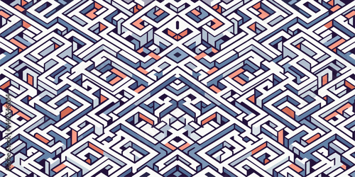Seamless Isometric Vector Pattern of interlocking 3D Y-shaped geometric forms, sharp edges, consistent lighting, 3D block illusion, repetitive and tileable, clean 
