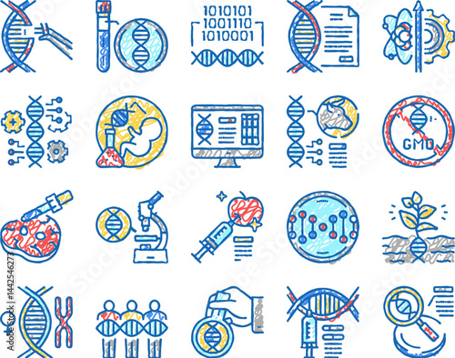 Genetic Engineering set Icons hand drawn Illustration