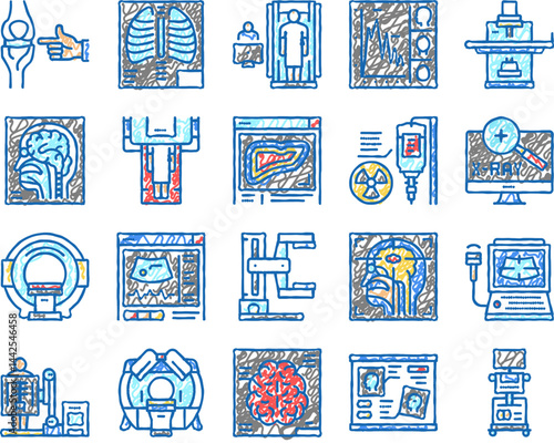 Radiology Equipment set Icons hand drawn Illustration