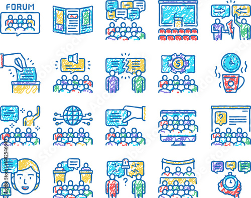 Forum People Meeting set Icons hand drawn