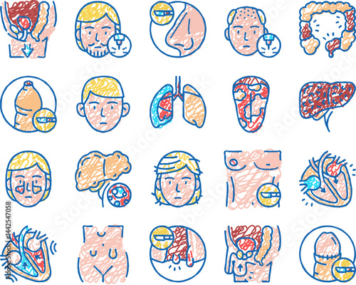 Disease Human Organ set Icons hand drawn