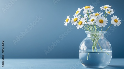 Wallpaper Mural White daisies in a clear glass vase on a blue surface Torontodigital.ca