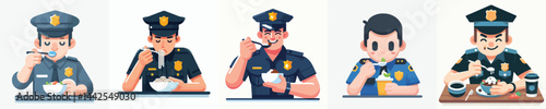 Vector of a police officer eating.