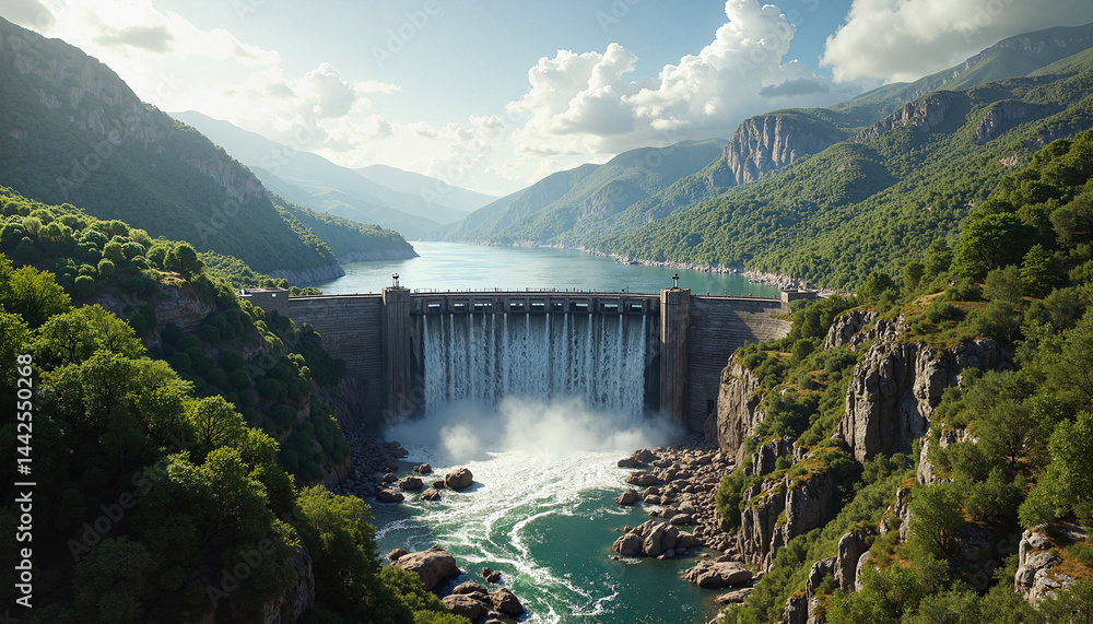 💧 Dam and Waterfall in the Mountain Valley 💧 Dam and Waterfall in the Mountain Valley