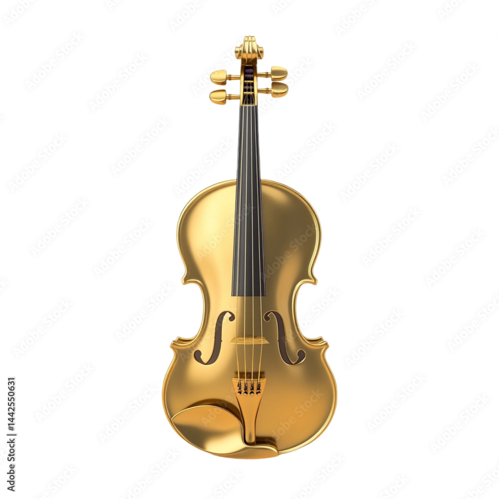 Naklejka premium Golden violin against colorful striped background musical instrument art design