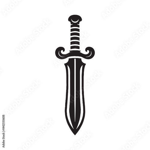 Glorious Roman Gladius silhouette, symbolizing Roman martial prowess – Roman Gladius illustration – Minimalist Roman Gladius vector – Weapon silhouette



