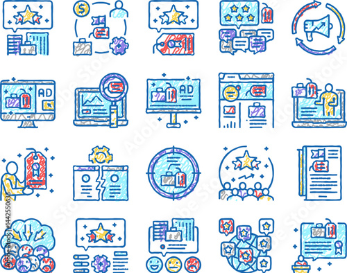 Reputation Management set Icons hand drawn
