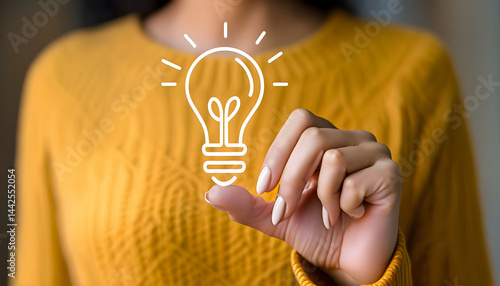 4k photo of a girl touching a 2d illustration of a blub in a close up shot.