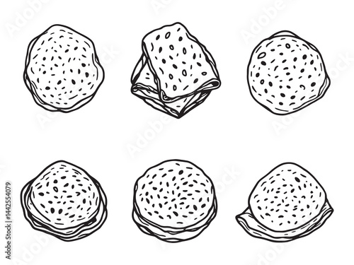Traditional Lavash Bread Vector Line Art Illustration 