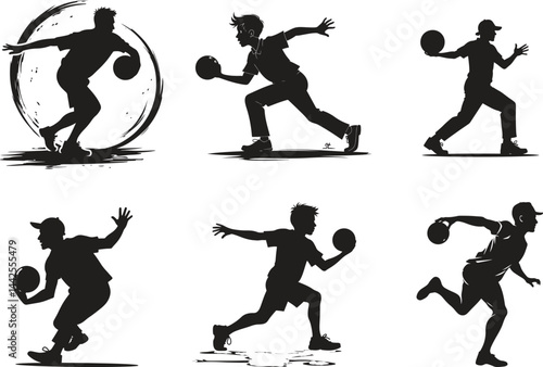Silhouette basketball players set. sport, athlete, dribble, slam dunk vector illustration