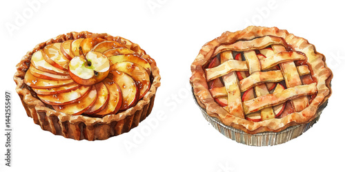 apple pie watercolor vector illustration