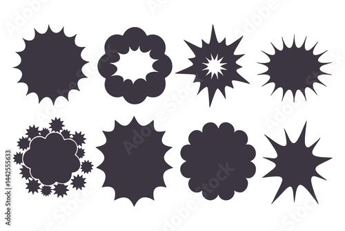 Black Comic Explosion and Speech Bubble Vector Shapes. Starburst Silhouettes for Graphic Design, Comic Book Art, Pop Art, and Digital Illustration.