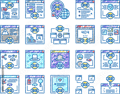 Link Building And Optimization Icons hand drawn