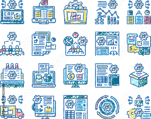Erp Enterprise Resource Planning Icons hand drawn