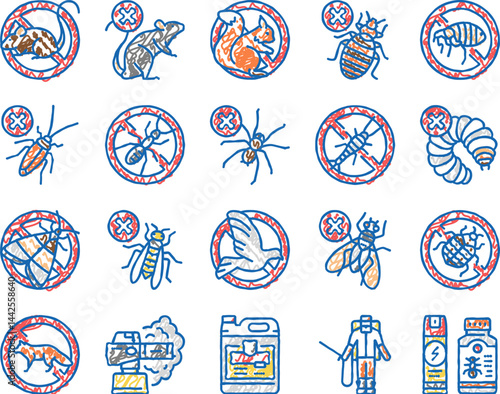Pest Control Service Treatment Icons hand drawn