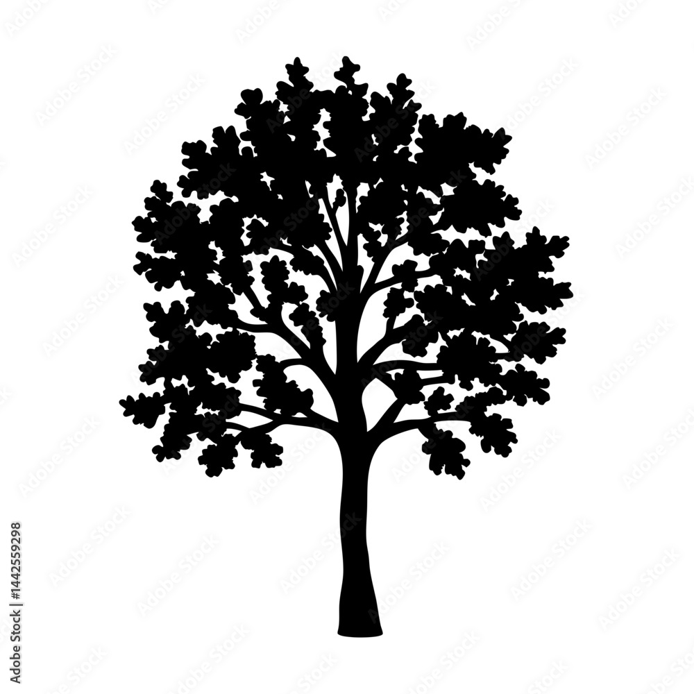 Obraz premium Isolated black silhouette of oak tree on white background vector illustration design art
