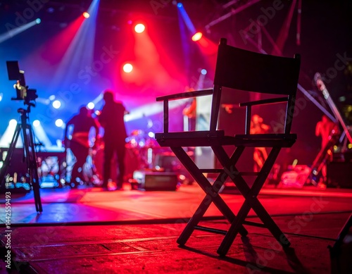 Wallpaper Mural Director's chair on stage during a concert; red and blue stage lights. Torontodigital.ca