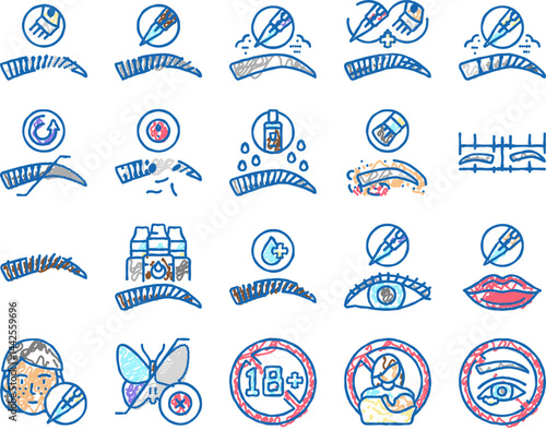 Eyebrow Tattoo Beauty Procedure Icons hand drawn