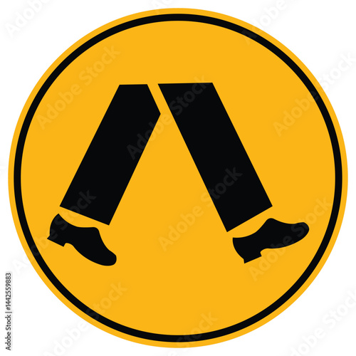 Pedestrians Round Yellow Sign On White Background