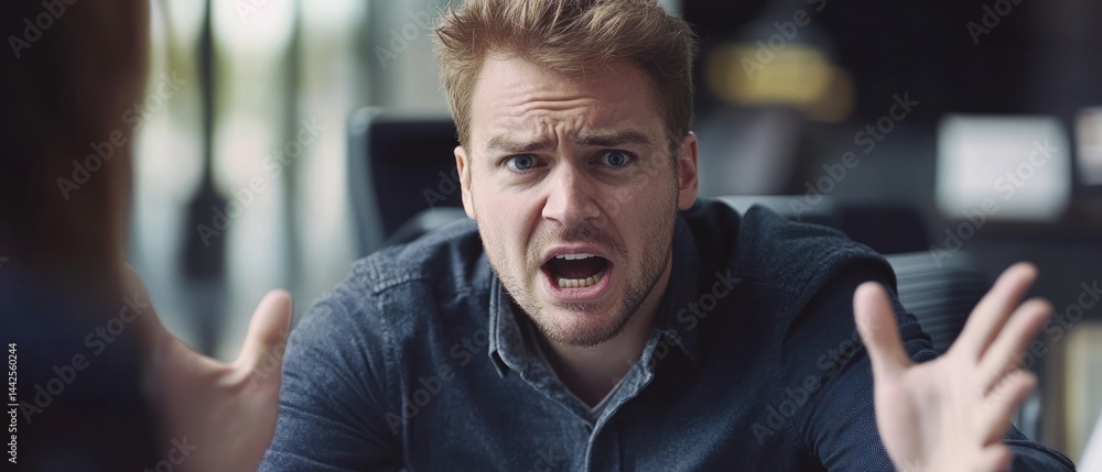 Angry man gesturing in office
