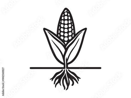 Agricultural Corn Planter Machine Line Art Illustration 