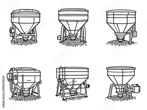 agricultural feed mixer line art drawing for livestock feeding system