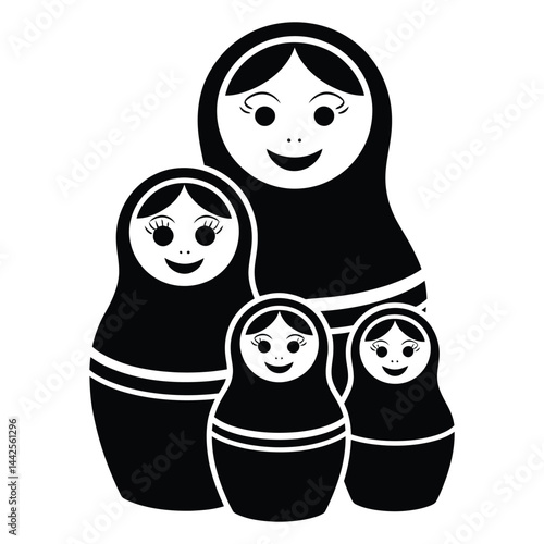 Russian Nesting Doll Doodle funny, Silhouette, Vector, Icon, Logo, White Background.