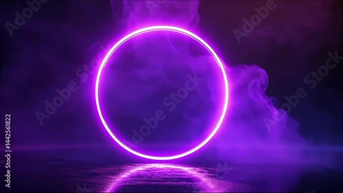 Wallpaper Mural Abstract neon purple glowing ring in smoky atmosphere Torontodigital.ca