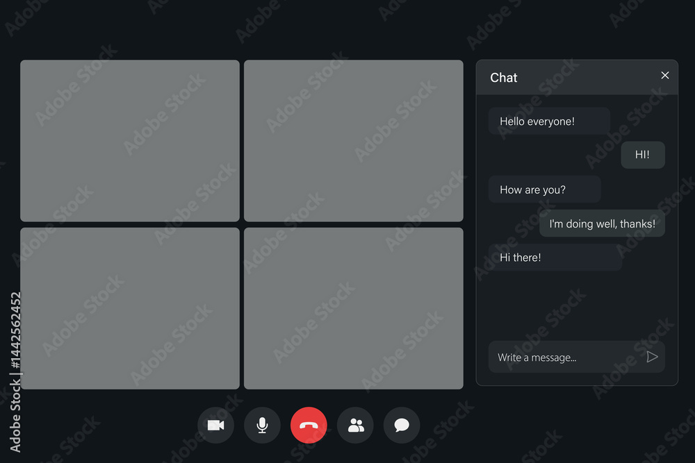 Video Conference Interface with Participants and Chat Features
