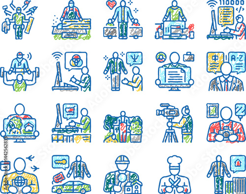 Small Business Worker Occupation Icons hand drawn