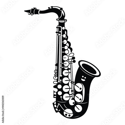 Saxophone Doodle funny, Silhouette, Vector, Icon, Logo, White Background.
