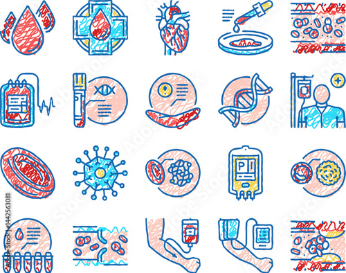 Blood Pressure Measuring Gadget Icons hand drawn