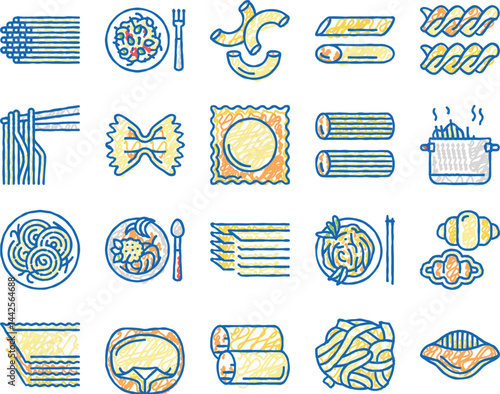 Pasta Delicious Food Meal Cooking Icons hand drawn