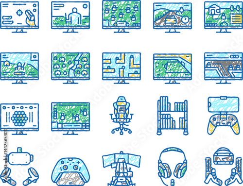 Video Game Electronic And Device Icons hand drawn