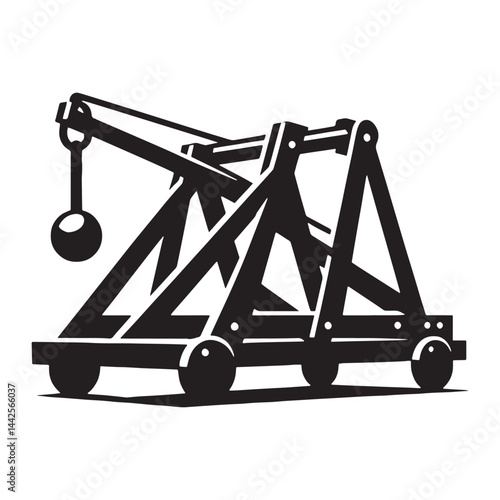 Advanced Trebuchet silhouette, a mechanical marvel from the past – Trebuchet illustration – Minimalist Trebuchet vector – Weapon silhouette


