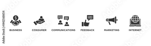 B2C banner web icon illustration concept business to consumer concept of marketing with communications, feedback, marketing, and internet icon
