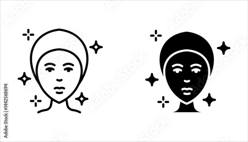 Skin care icon set, cosmetic cream, woman's face linear sign vector illustration on white background.